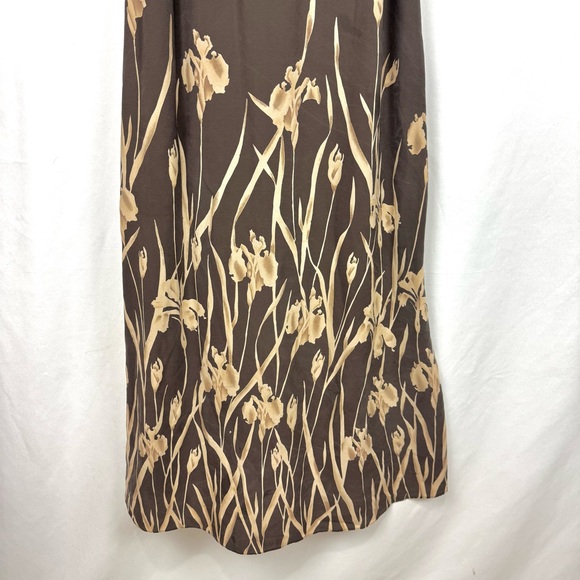 The J. Peterman Co. Vintage 100% Silk Slip Midi Dress Brown Irises Floral Print - Picture 3 of 8